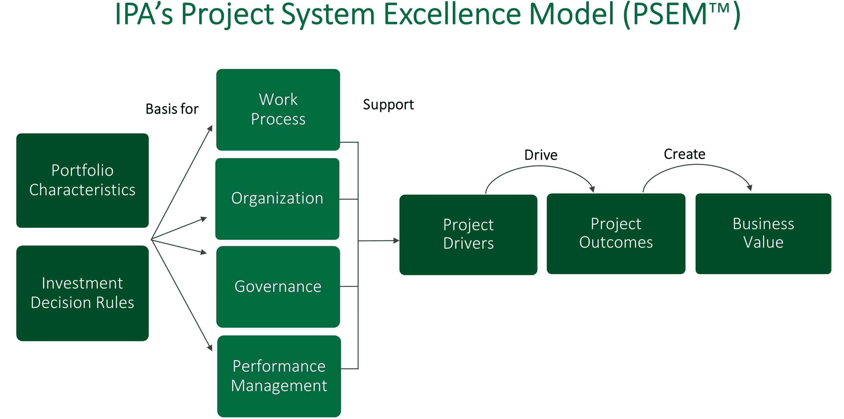 Graphic illustration of IPA's Project System Excellence Model (PSEM).